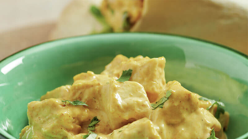tortilla salade et poulet au curry