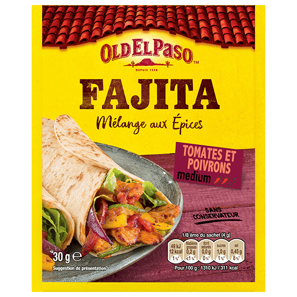 paquet de Mélange aux épices moyennement épicé old el paso's pour Fajitas Tomates et Poivrons 30g