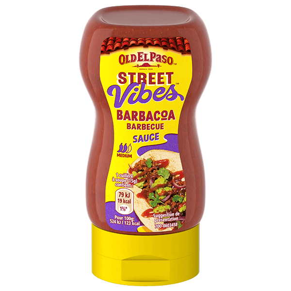 bouteille souple de sauce barbacoa moyennement épicée Street Vibes d'Old El Paso 263g