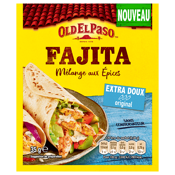 paquet de mélange d'épices pour fajita Old El Paso extra doux, 35g