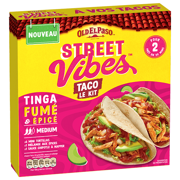 paquet de tacos doux tinga fumés Old El Paso street vibes moyen